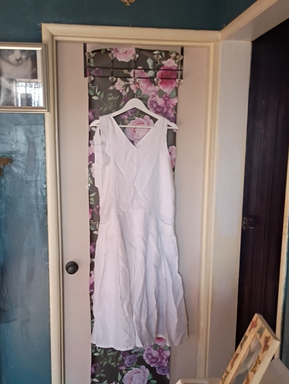 Slow Fashion Custom Made White Linen Sleeveless Sundress SZ M